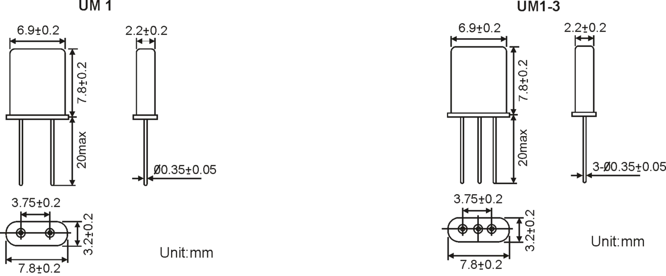 THT QUARZ UM1 8,0 x 3,1 mm 3.5 - 200.0MHz THT QUARZ UM1 8,0 x 3,1 mm 3.5 - 200.0MHz